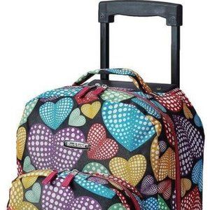 Rockland Double Handle Rolling Backpack, New Heart, 17-Inch